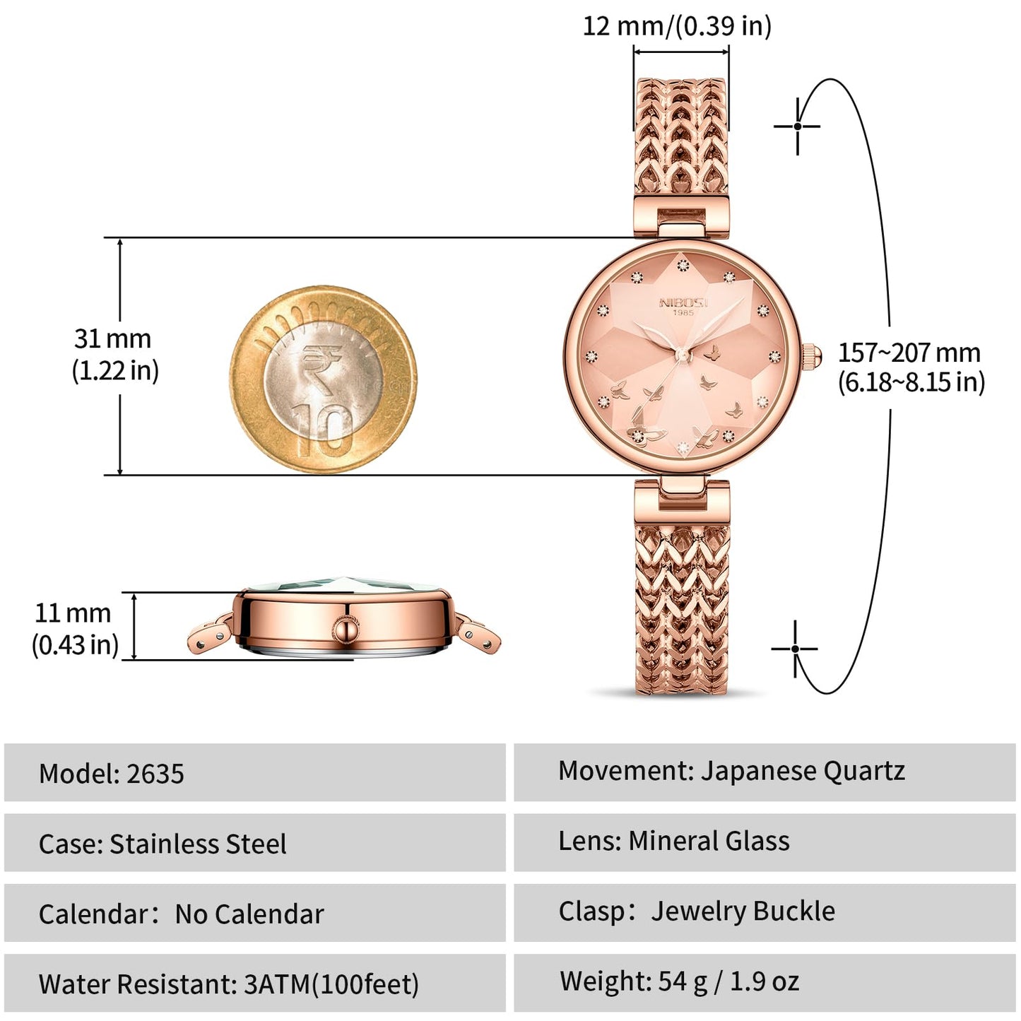 NIBOSI Watch for Woman Analog Quartz Rose Gold Stainless Steel Mesh Band Women Watches Stylish Diamond Wrist Watch Waterproof (Rose Gold-B)