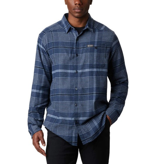 Columbia Mens Cornell Woods Flannel Long Sleeve Shirt, Night Tide Square Plaid, M