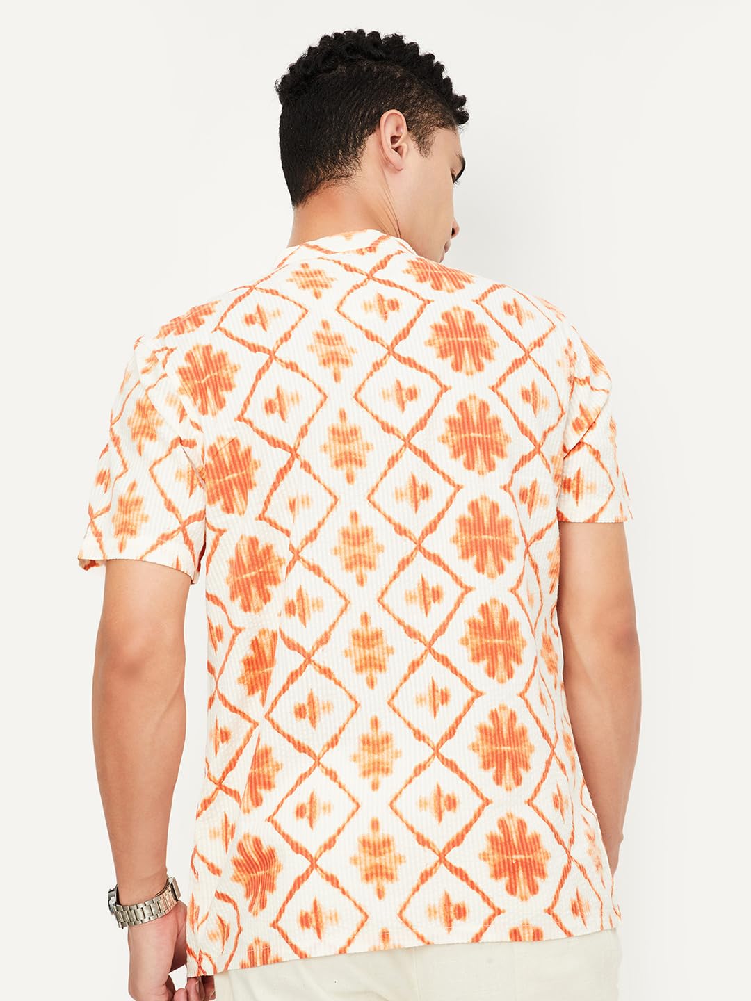 Men Printed Short Kurta, Off White, M