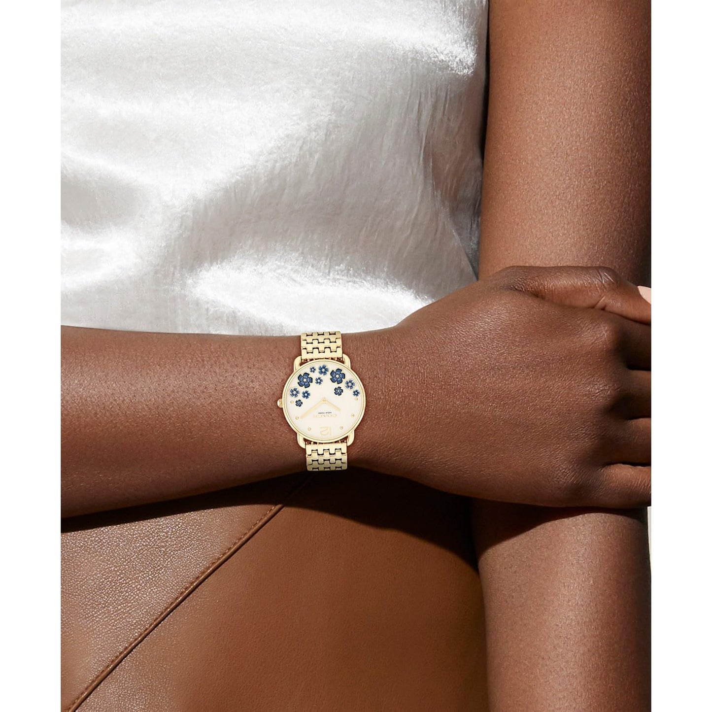 Coach Elliot Qtz Basic Chalk Round Dial Women's Watch|Ionic Plated Thin Gold Steel Material|Gold Color Band - 14504517