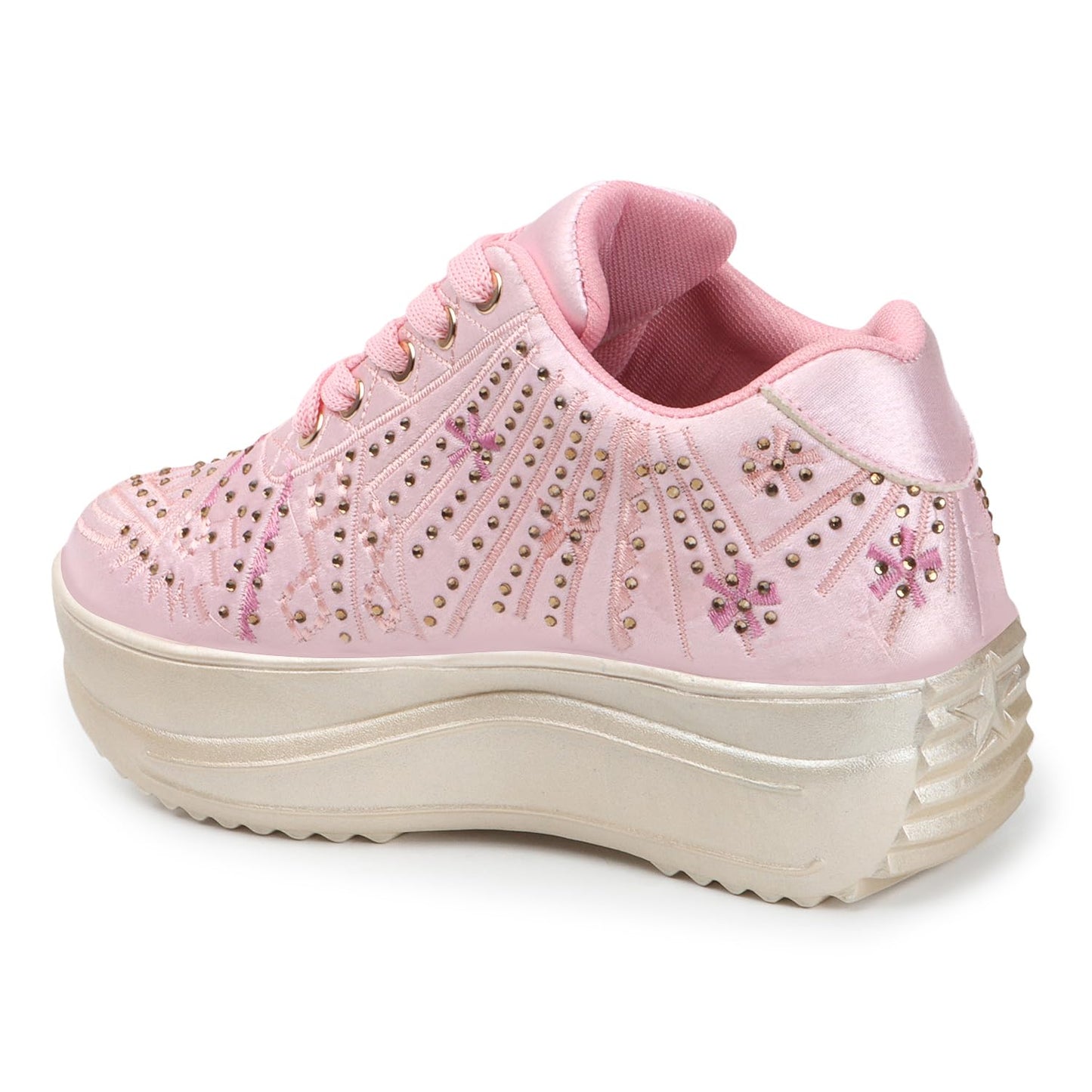 LENSBURY Women's Shoes for Wedding Party Walking, Casual, Lightweight Bridal Lehnga Sneaker for Ladies and Girls LBCNV4025PNK-38 Pink