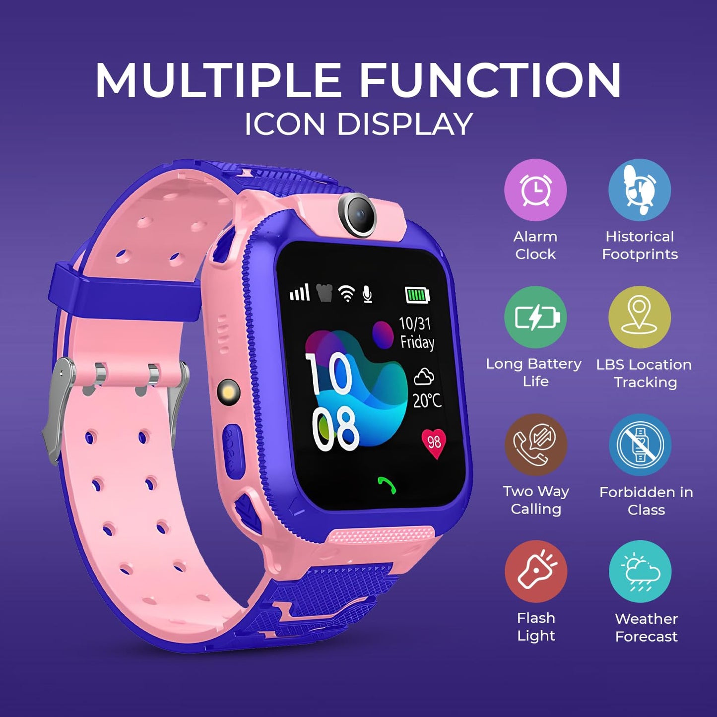 GameSir Kids Smartwatch for Boys & Girls, Men & Women, Sim Card Support, Location Tracker/GPS System, Camera, Video,Notification,Alarm, Waterproof, Calling Smart Watch-Pink