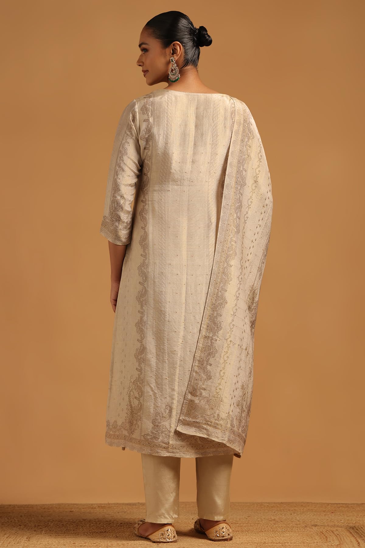 Soch Womens Beige Russian Silk Botanical Salwar Suit With Beads