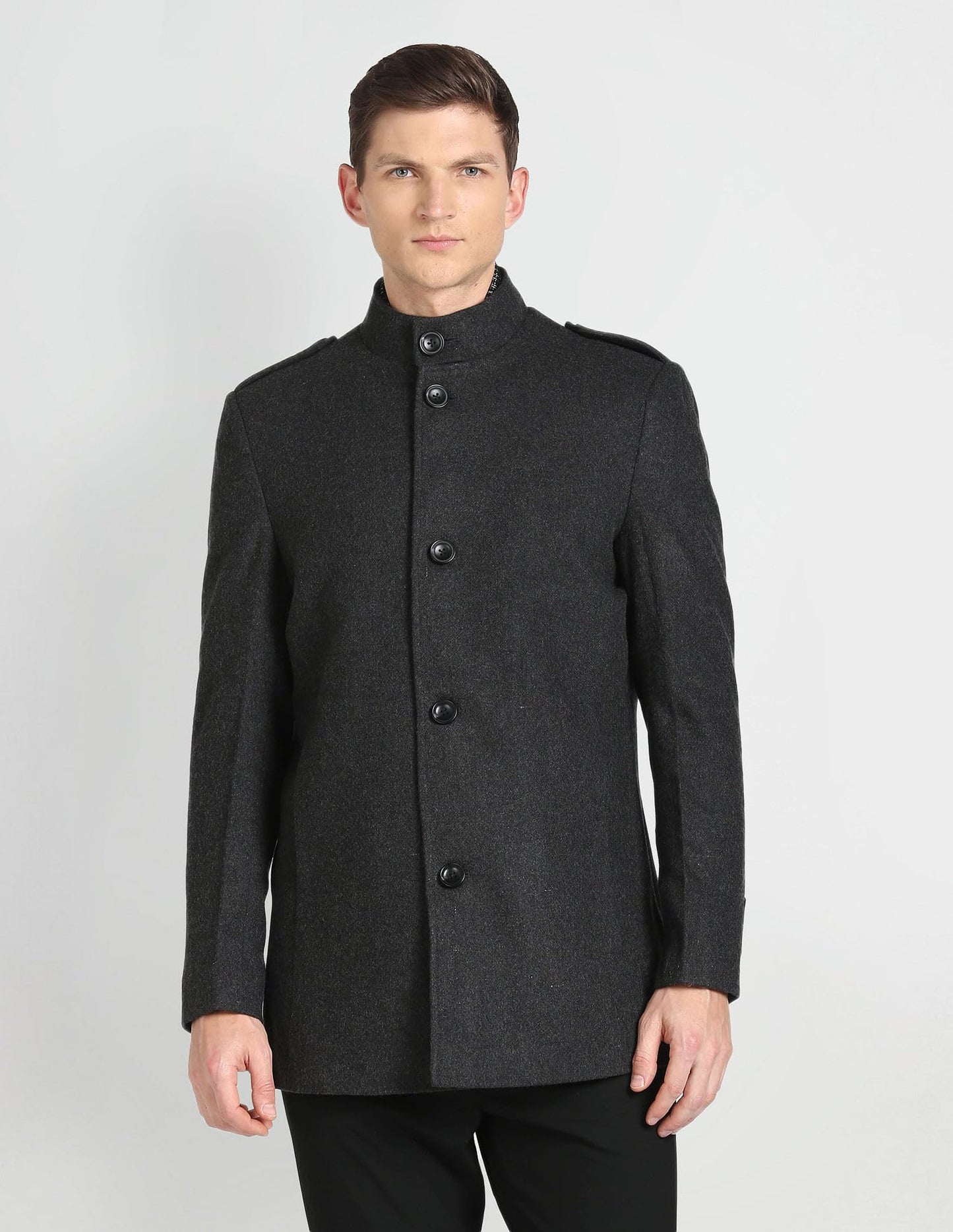 Arrow Wool Men's Standard Length Trench Coat (ASAGJK4797_Charcoal, 2XL