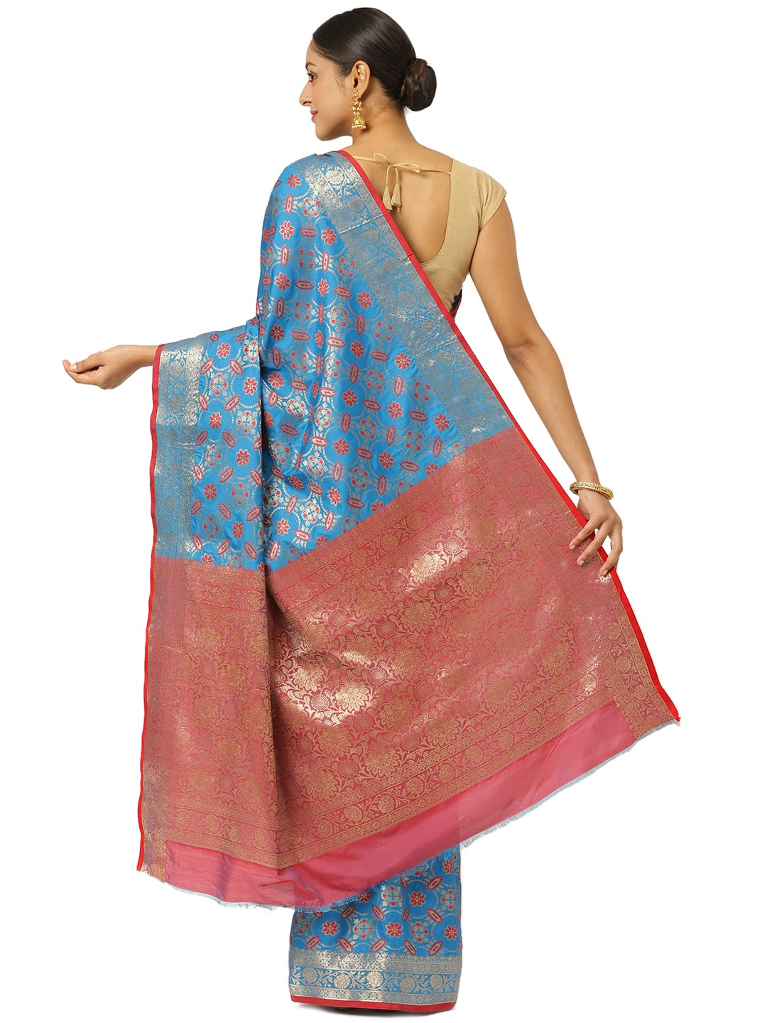 KARAGIRI Womens Banarasi Silk Blue Saree With Blouse Piece