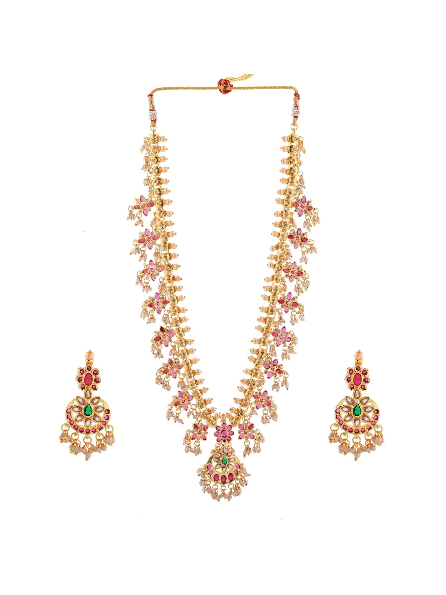 Estele Gold Plated CZ Traditional Necklace Set With Intricate Pearls Work for Women