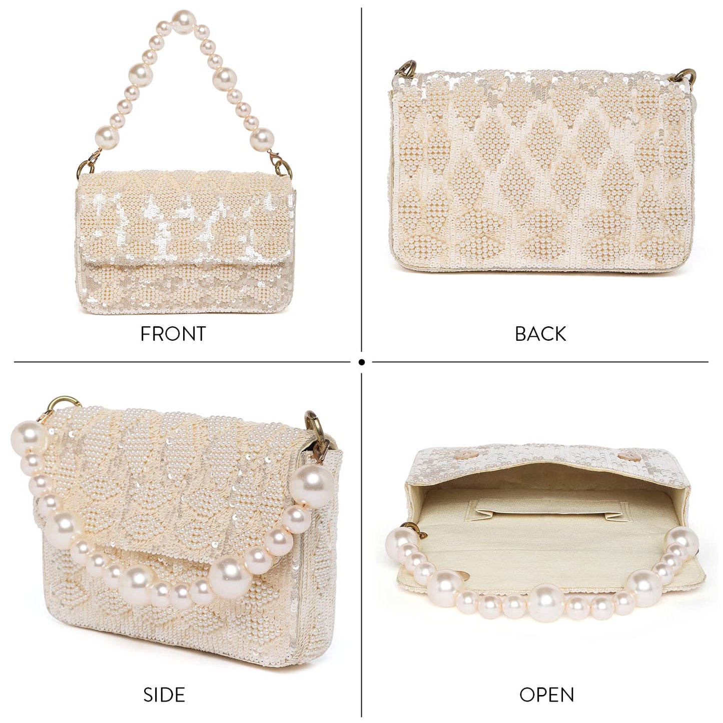 Peora Cream Clutch Purses for Women Wedding Handmade Evening Handbags Party Bridal Clutch (C54CRM)