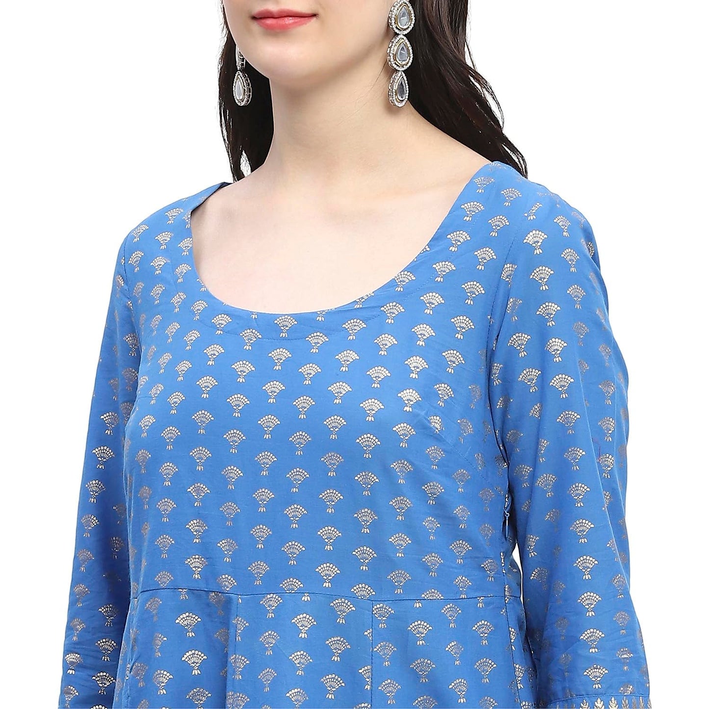 BIBA Women Cotton Printed Kurta Sets (SKD8792OAW24EBLU_Blue, Small