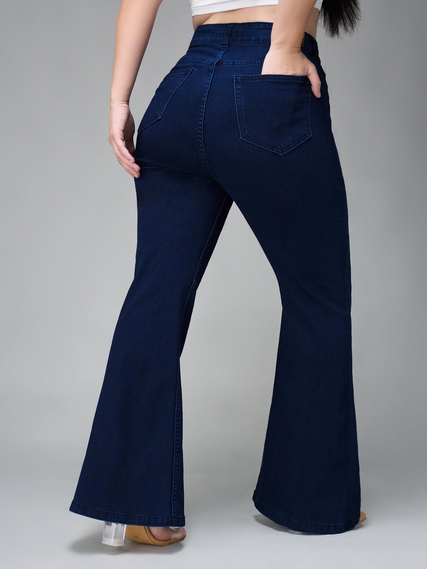 Miss Chase A+ Women's Wide Leg High Rise Regular-Length Stretchable Denim Jeans (APSS23DEN12-53-887-36, Kyanite Blue, 36)