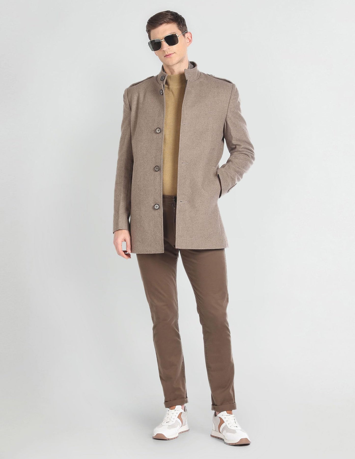 Arrow Men's Wool Standard Length Trench Coat (ASAGJK4794_Beige, 2XL