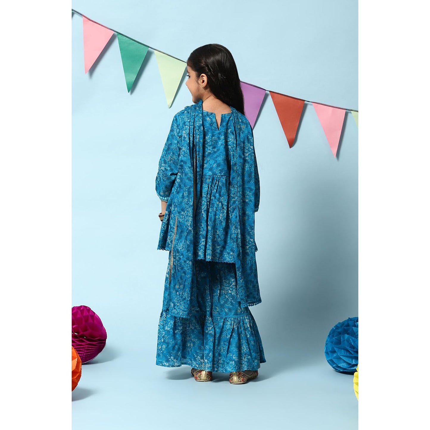 BIBA GIRL PRINTED FLARED KID(KW4948_TEAL BLUE_7)