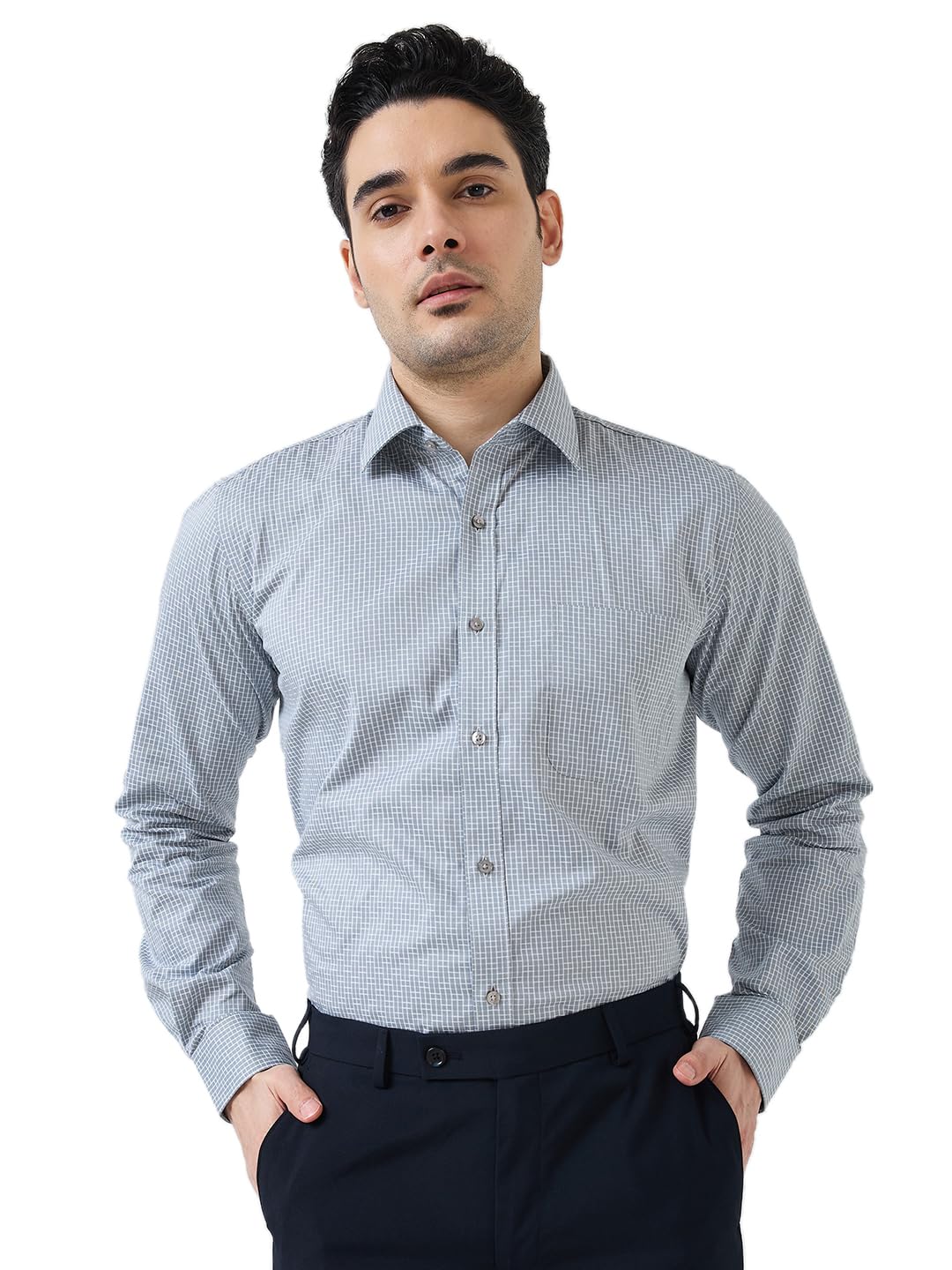 Raymond Men Regular Fit Structure Pattern Pure Cotton Semi Cutaway Collar Full Sleeve Formal Shirt (Size:42)-RMSX12849 Medium Grey