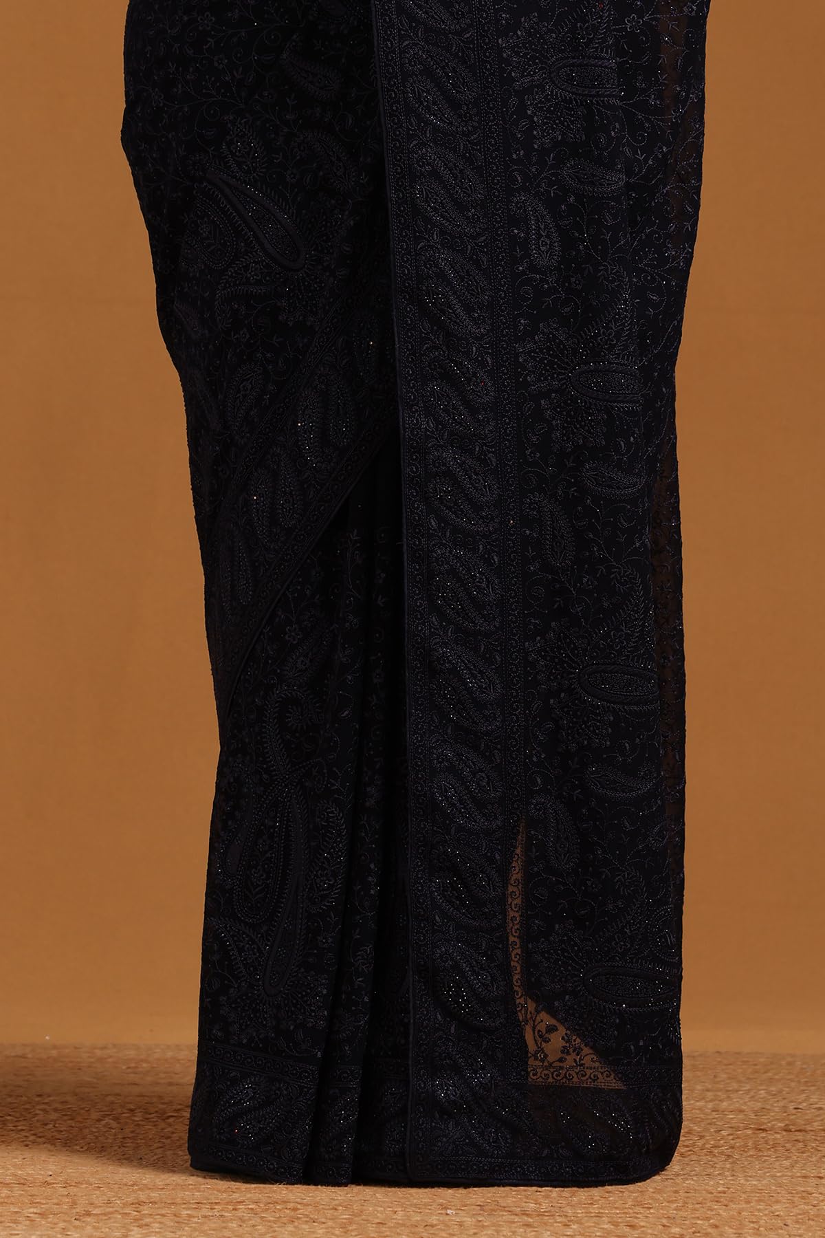 Soch Womens Navy Blue Georgette Botanical Saree With Stone Work