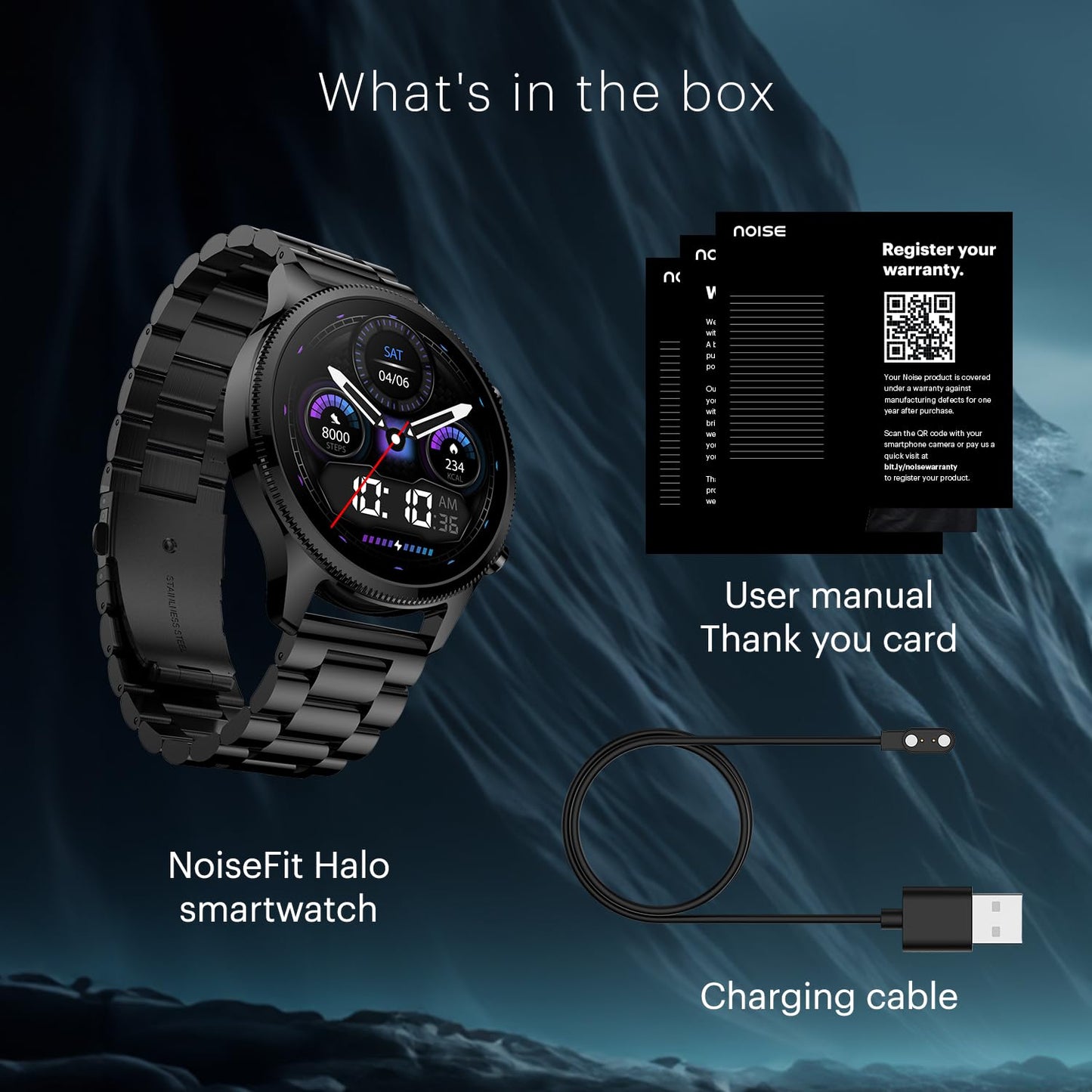 Noise Halo Plus Elite Edition Smartwatch with 1.46" Super AMOLED Display, Stainless Steel Finish Metallic Straps, 4-Stage Sleep Tracker, Smart Watch for Men and Women (Elite Blue