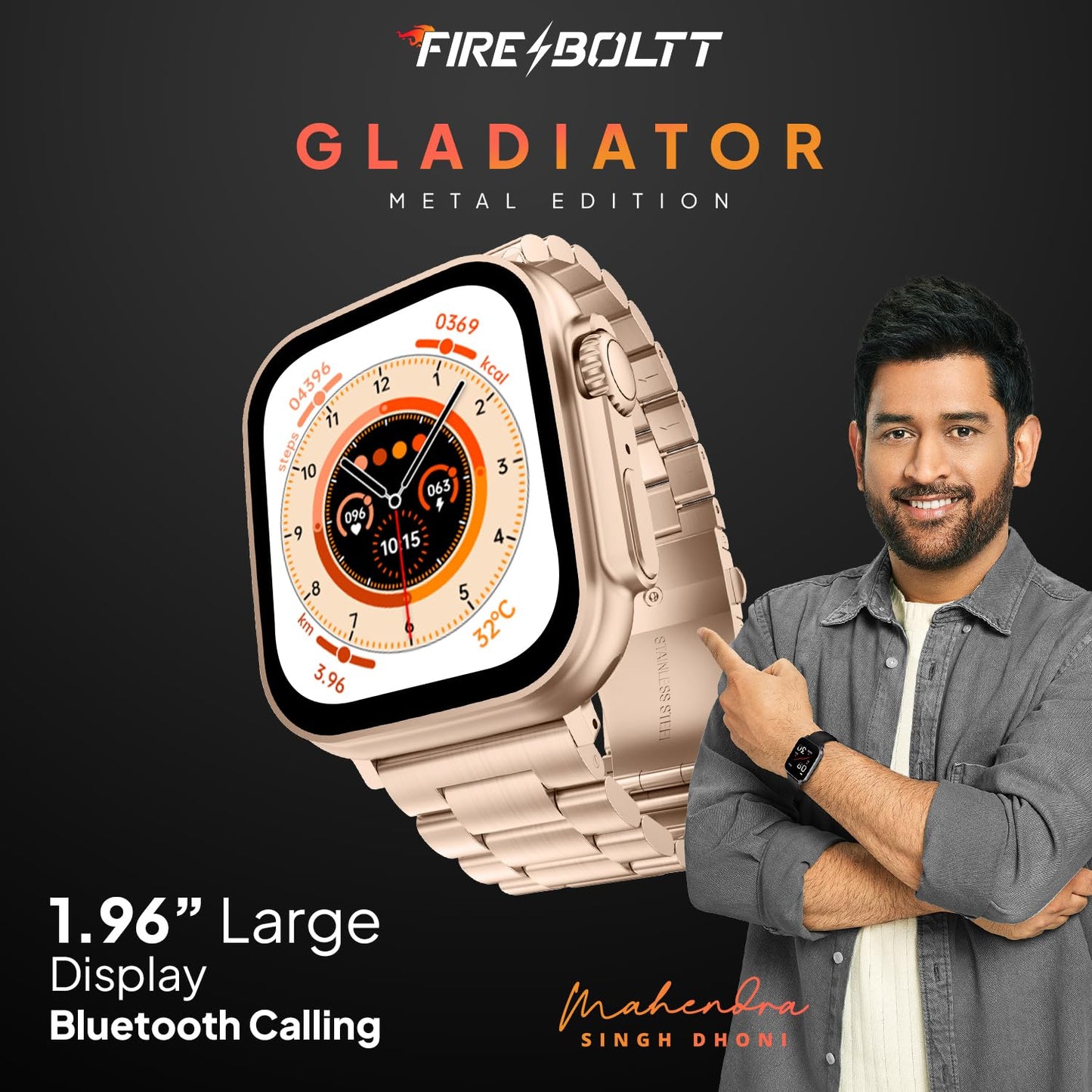 Fire-Boltt Gladiator 1.96" Biggest Display Luxury Stainless Steel Smart Watch with Bluetooth Calling, Voice Assistant &123 Sports Modes, 8 Unique UI Interactions, 24/7 Heart Rate Tracking (Rose Gold)