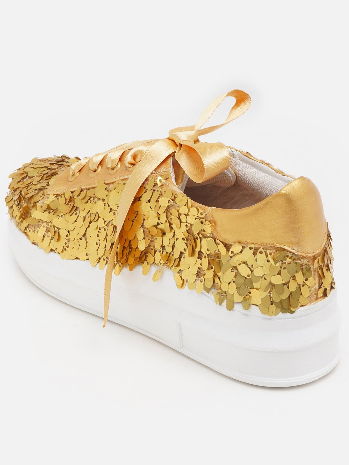 THE QUIRKY NAARI Golden Hour Sequin Sneakers Adorned with Style and Sparkle | Golden | 6 UK