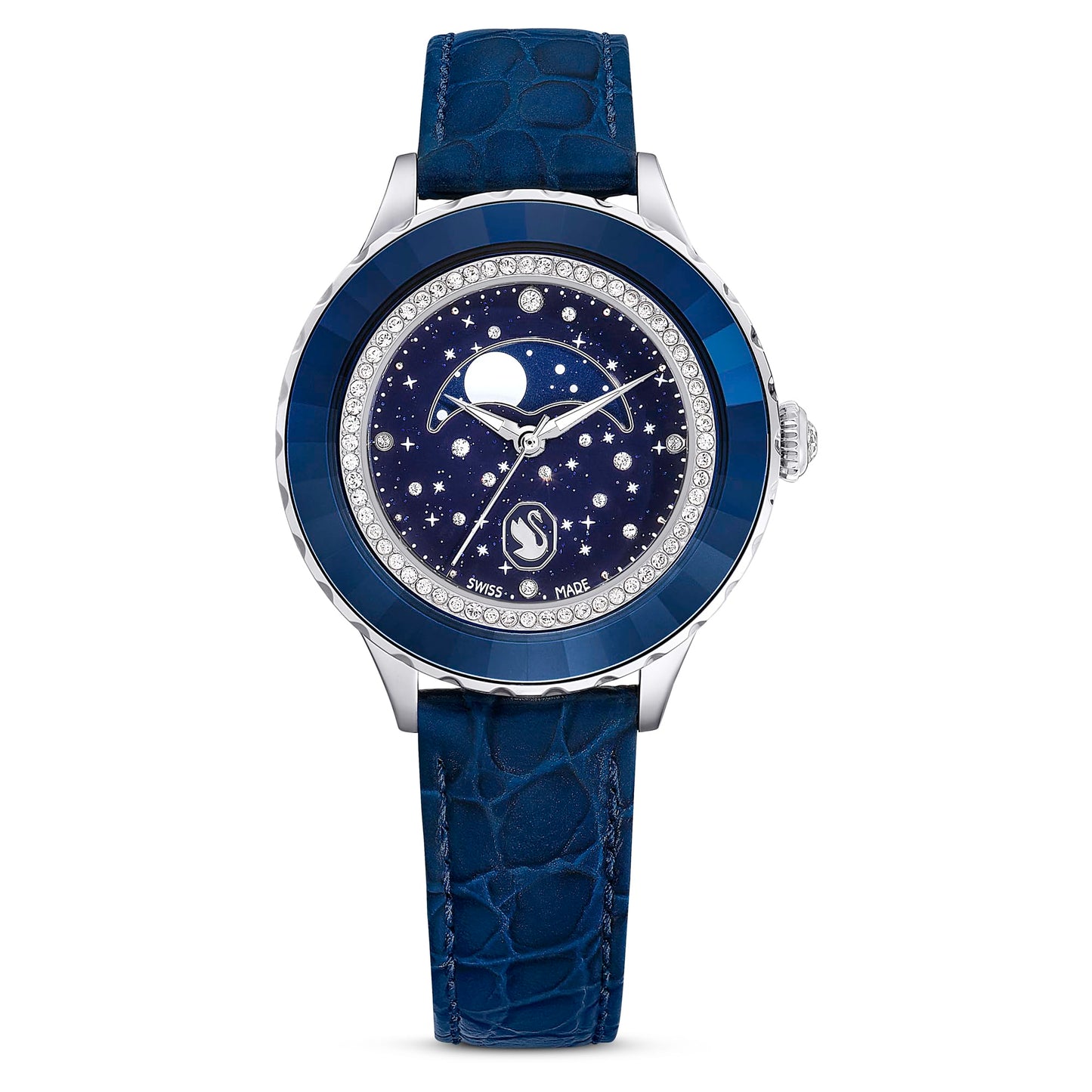 Swarovski Women's Octea Moon Analog Watch - Swiss Made, Blue Leather Strap, Blue Dial and Finish, One Size