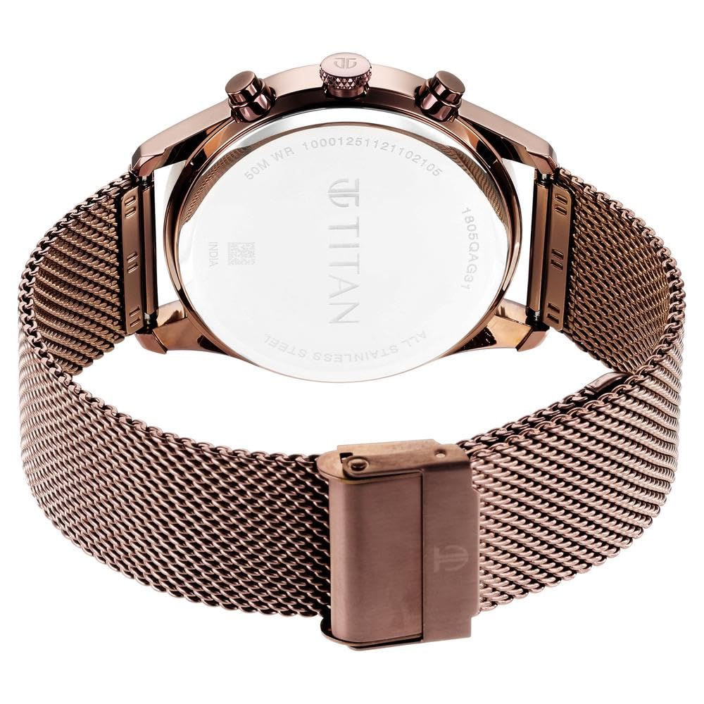 Titan Neo Splash Quartz Analog with Day-Date Black Dial Metallic Brown Stainless Steel Strap Watch for Men - NT1805QM05
