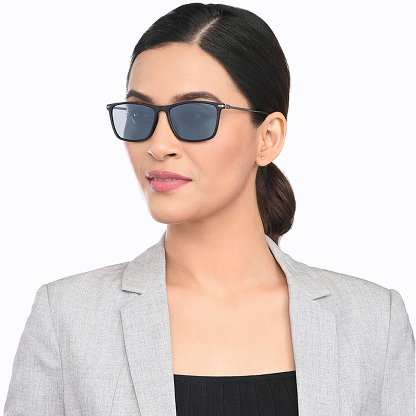 VINCENT CHASE EYEWEAR By Lenskart | Full Rim Square Branded and Stylish Sunglasses | Polarized and 100% UV Protected | Men & Women | Medium | LA S13159 (Frame Matte Black/Lens Grey)