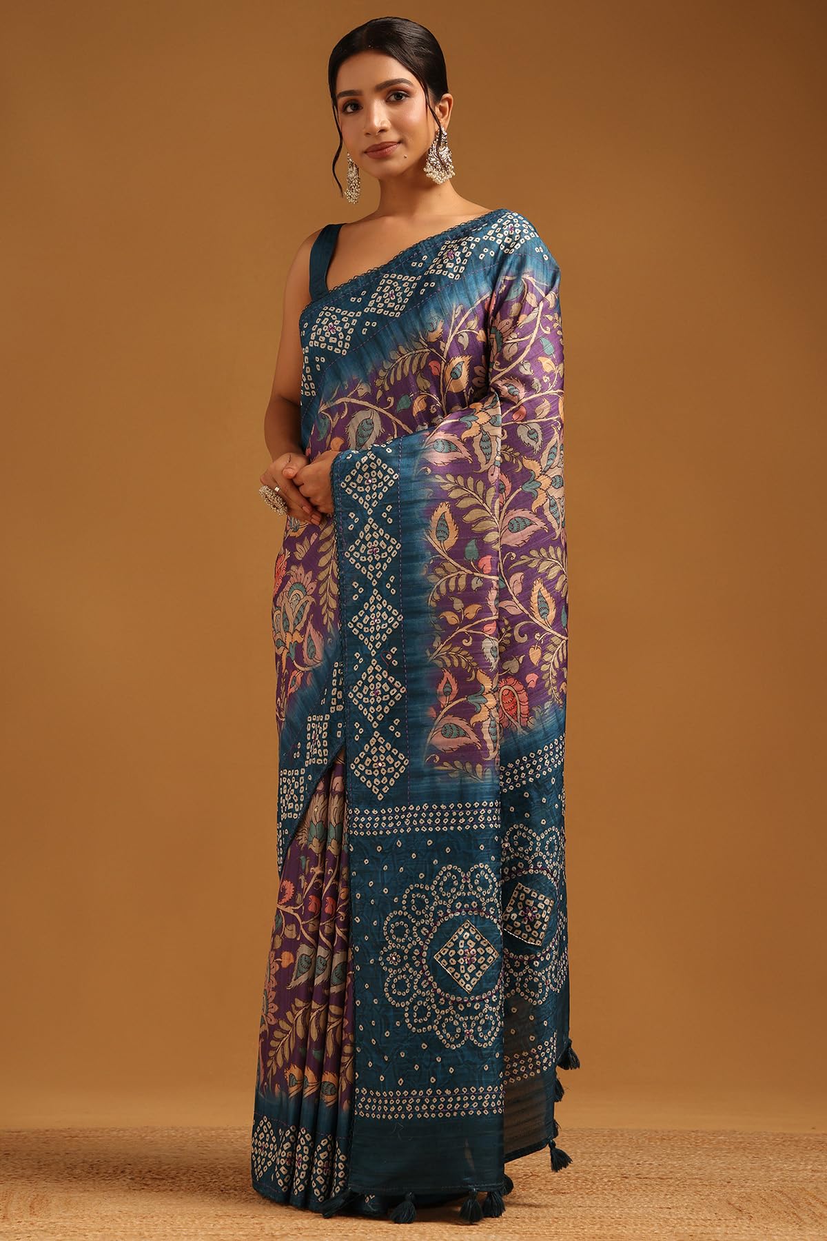 Soch Womens Purple Tussar Botanical Saree