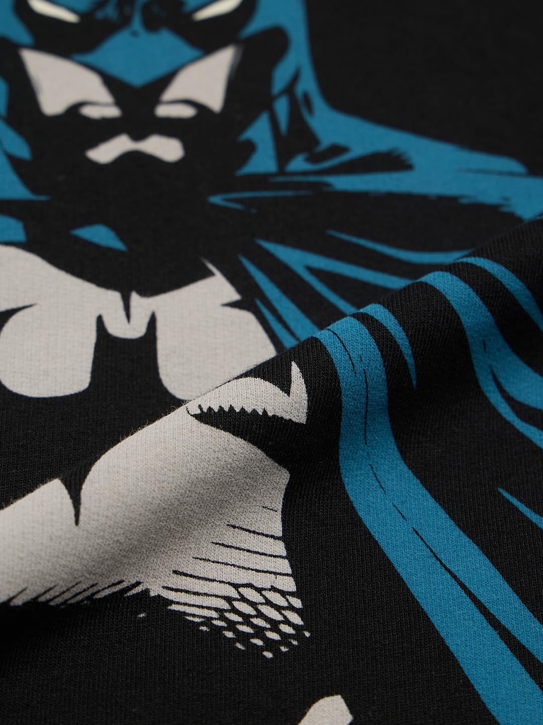 The Souled Store Batman: Manga Men and Boys Short Sleeves Round Neck Black Graphic Printed Breathable Drop Shoulder Casual Streetwear Oversized T-Shirt
