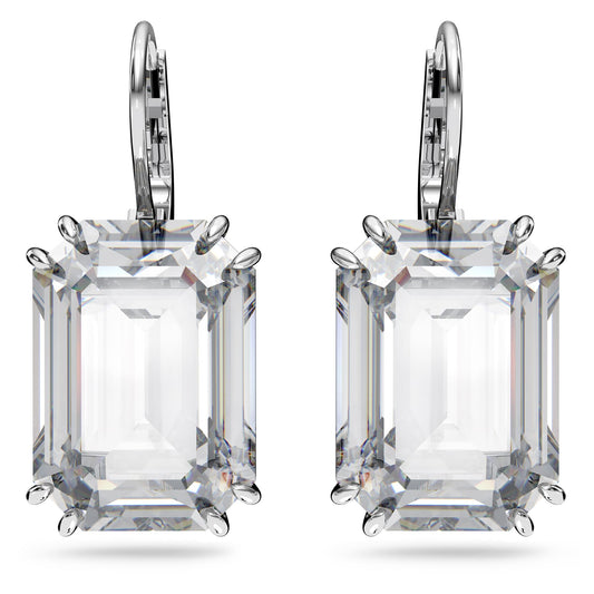 Swarovski Millenia drop earrings, Octagon cut, White, Rhodium plated