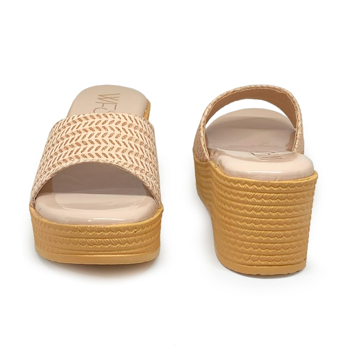 WFS Women’s Black 2.5 Inch Wedge Heel Slip-On Fashion Sandals – Shimmer Finish (Cream, UK Footwear Size System, Adult, Women, Numeric, Medium, 6)