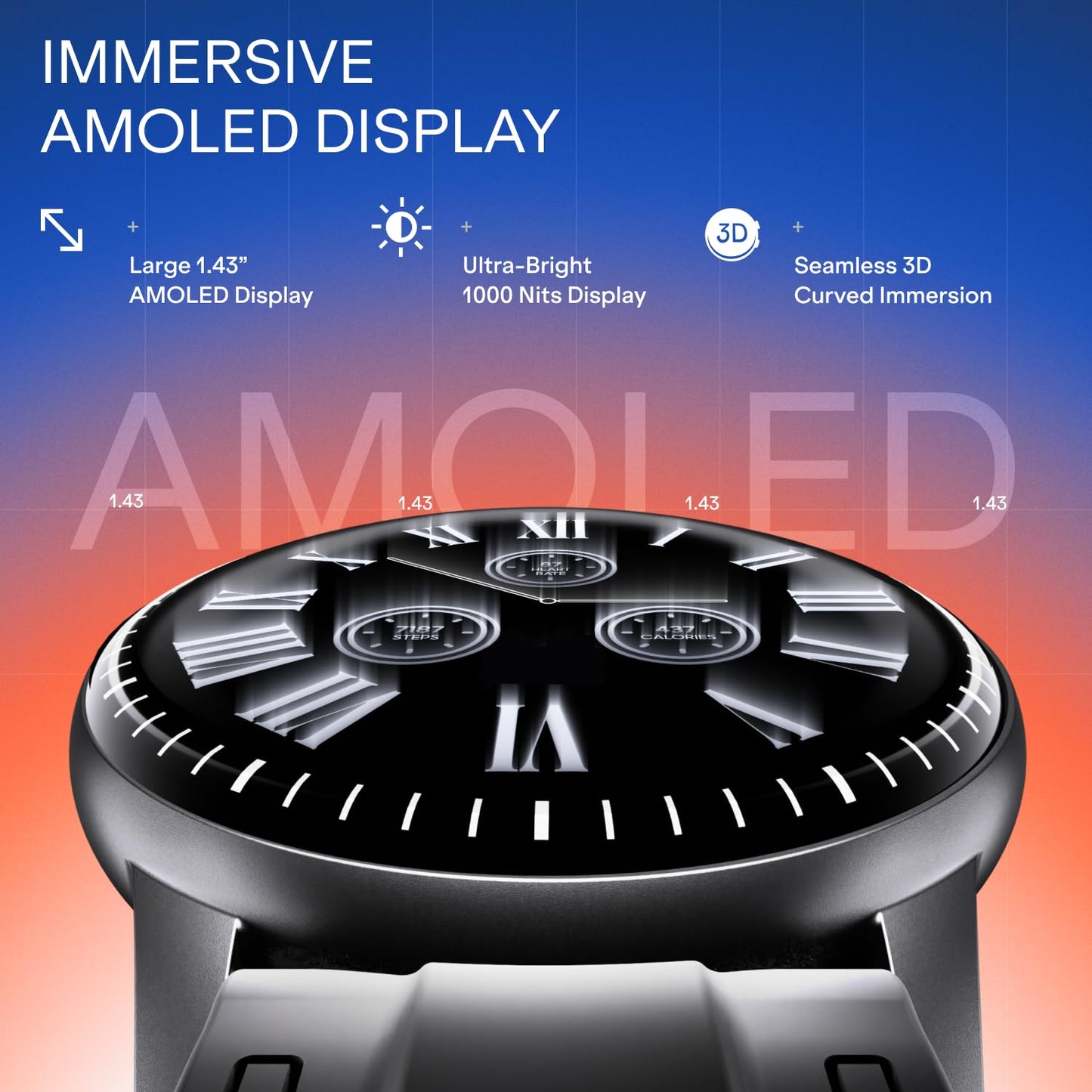 Boat Valour Watch 1 R, AI Smart Habit Builder, 1.43" 3D Immersive AMOLED Display, 1000 nits, Light-Weight Aluminium Build 3 ATM, 10 Days Battery Life, Smart Watches for Man (Obsidian Black)