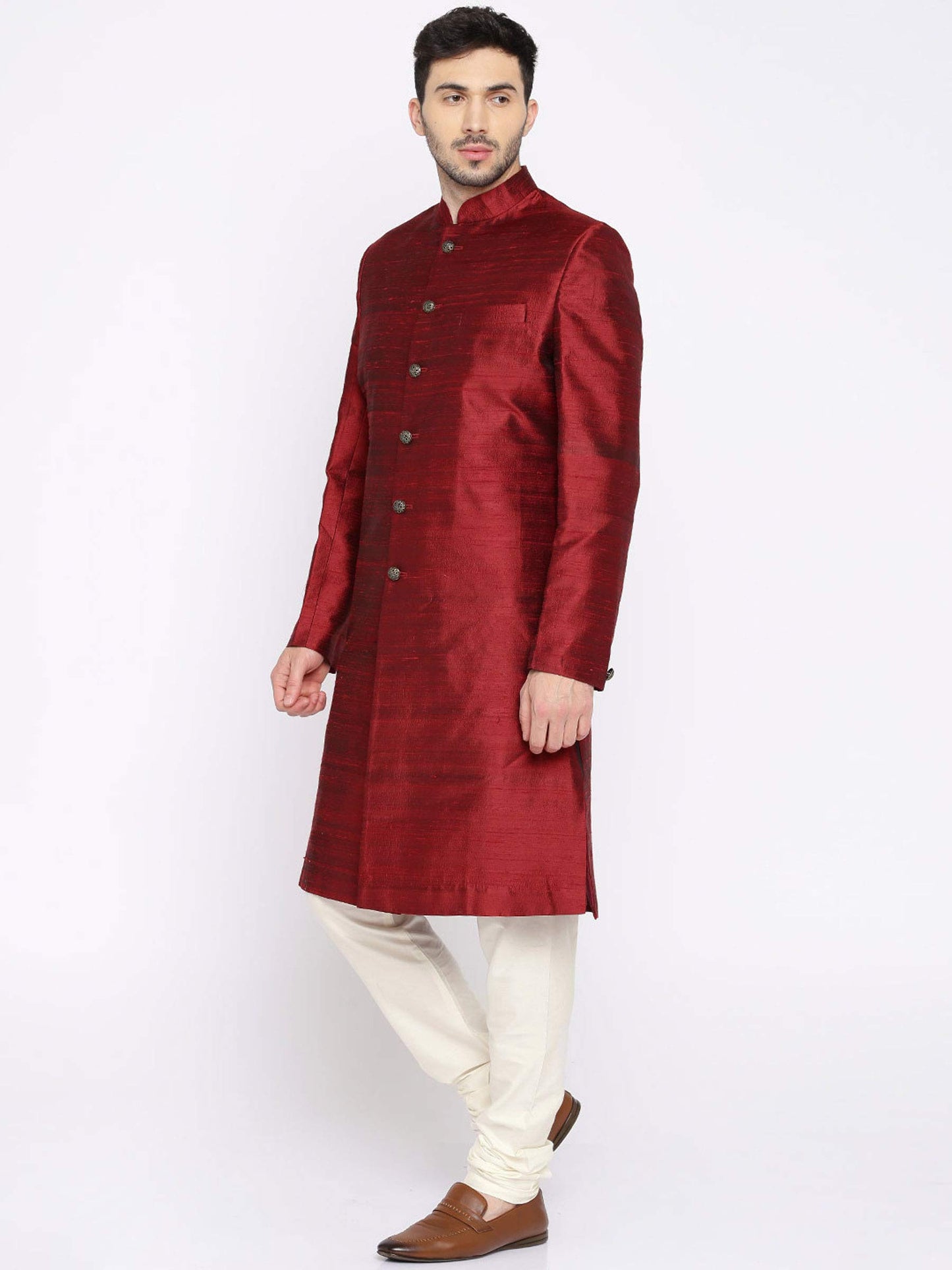 Ethnix by Raymond Men's Silk Sherwani (RTSB00007-M6_Dark Maroon_104)