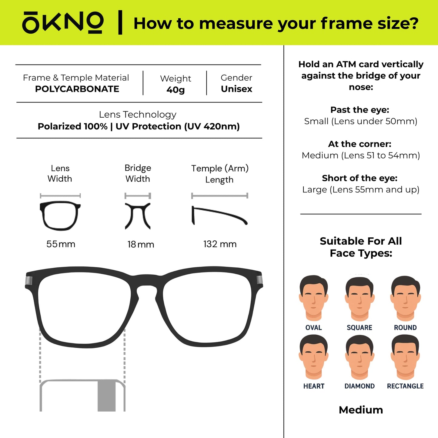 OKNO Eyewearlabs Sunglasses For Men & Women | Polarized Night Driving Yellow Full Rim Square Branded Stylish Spectacles | 100% UV Protection Shades | Cricket Sports Cycling Driving | Medium | Cypher