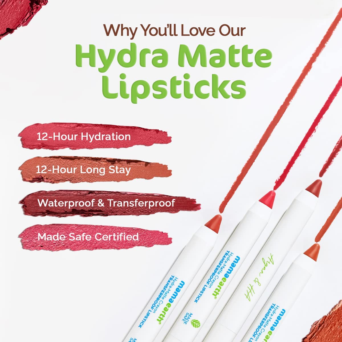 Mamaearth Hydra-Matte Crayon Transferproof Lipstick with Argan Oil & Hyaluronic Acid - 07 Raspberry Red - 2.4 g
