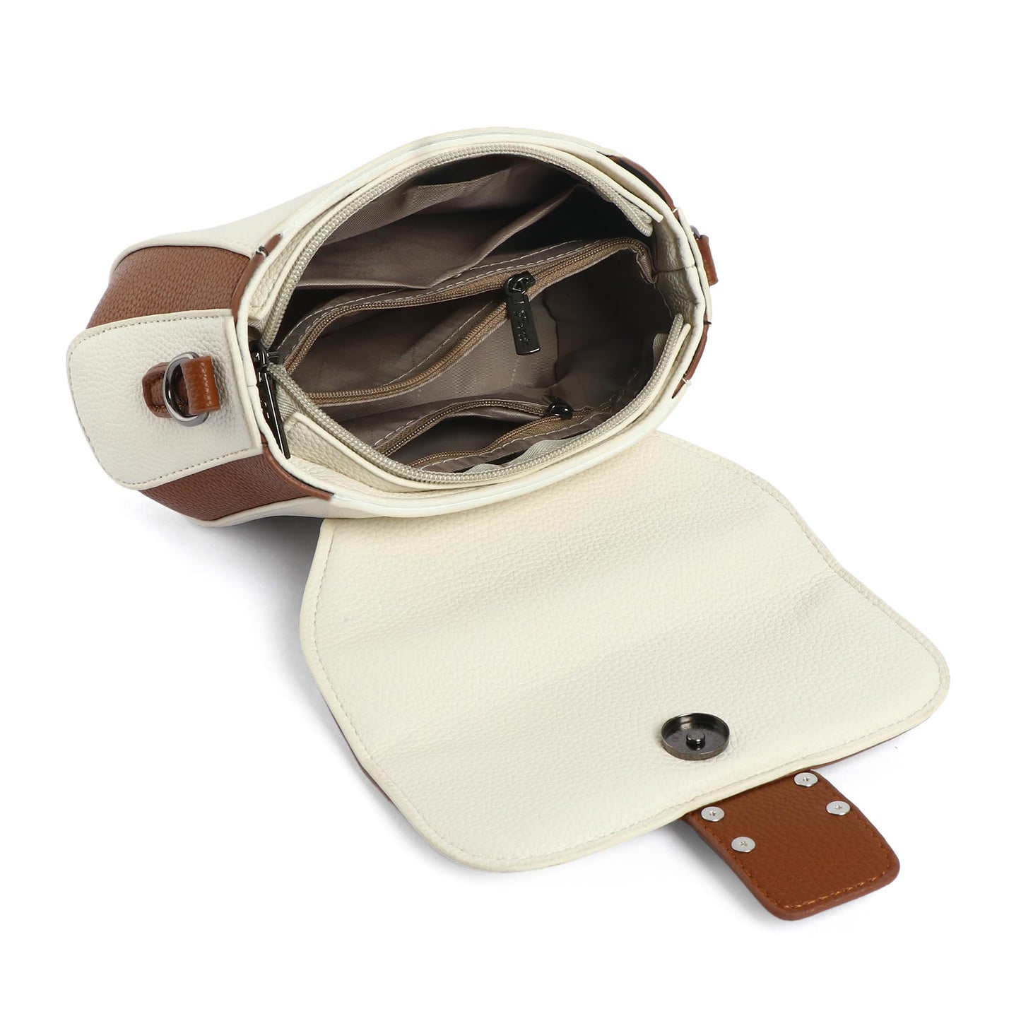 EXOTIC Premium H-Lock Sling & Hand Bag for Women | PU Leather Crossbody with Magnetic Lock, Adjustable Strap & Top Handle | Ideal for Office, Travel & Daily Use (White-Brown)