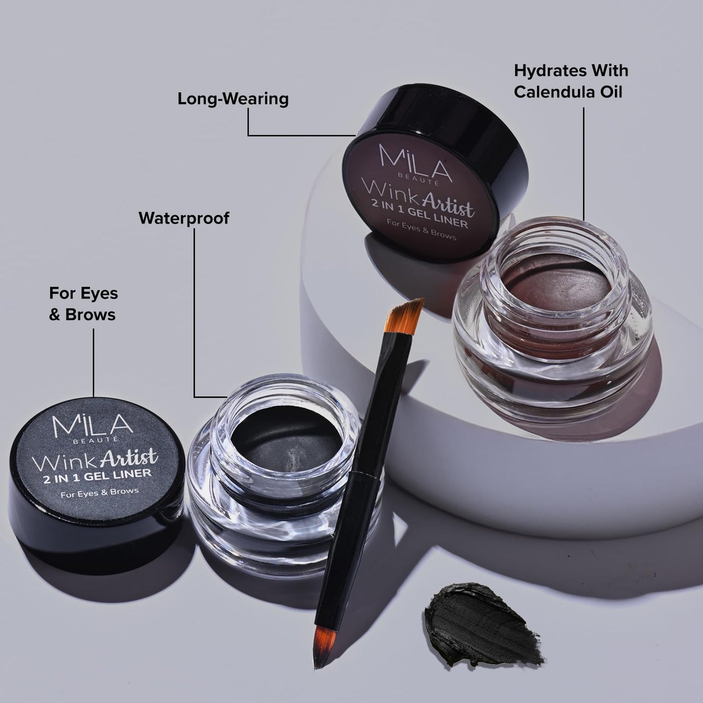 Mila Beauté 36 Hr Waterproof Wink Artist 2 in 1 Eyebrow & Gel Eyeliner with Brush | Long Lasting & Smudgeproof Formula | Calendula Oil and Aloe Vera | Shade - (Brown, 4g)