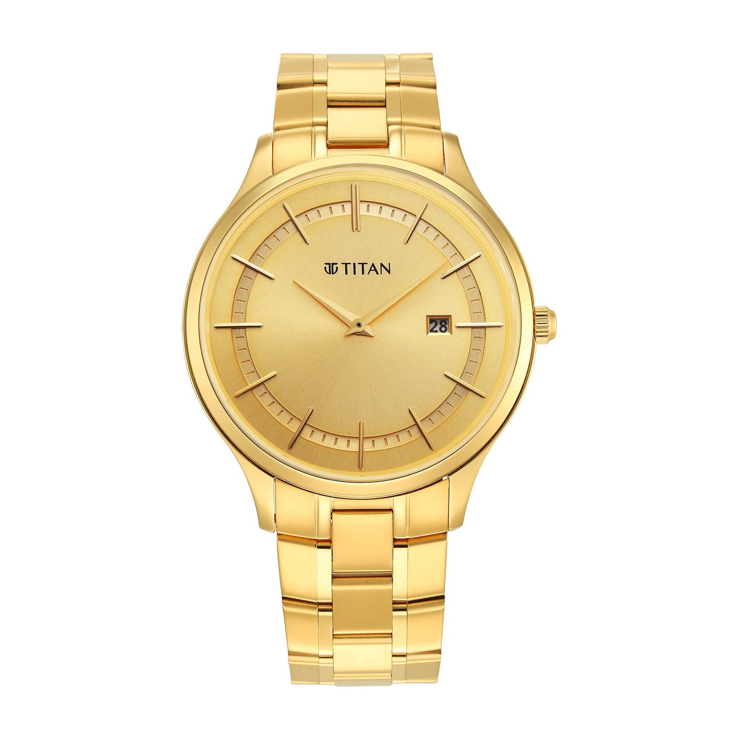 Titan Classique Slimline Champagne Dial Analog with Day and Date Stainless Steel Strap Watch for Men-NS90142YM01
