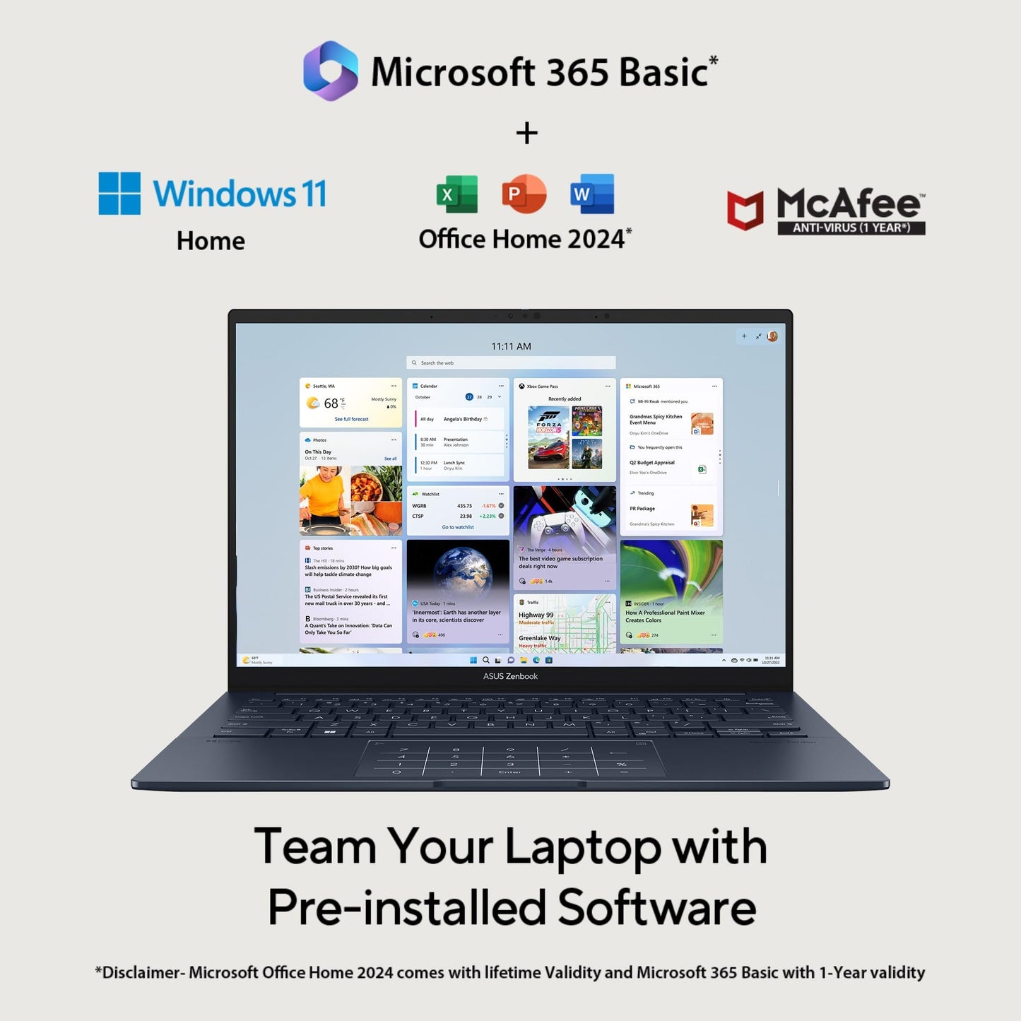 ASUS Zenbook 14,Intel Core Ultra 5 (Series 2),Thin & Light(Intel Arc iGPU/16GB/1TB/3K OLED Touch screen/14/120Hz/Windows 11/M365 Basic (1Year)*/Office Home 2024/Ponder Blue/1.28 kg) UX3405CA-PZ162WS