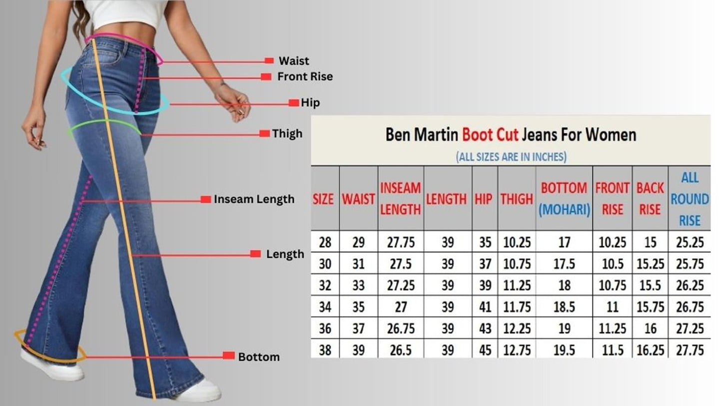 Ben Martin Women’s Dark Blue High Waist Jeans || Flared Bell Bottom Bootcut Pants || Wide Leg Stretch Denim – Perfect for Travel, Party & Everyday Use – Sizes 26 (0)