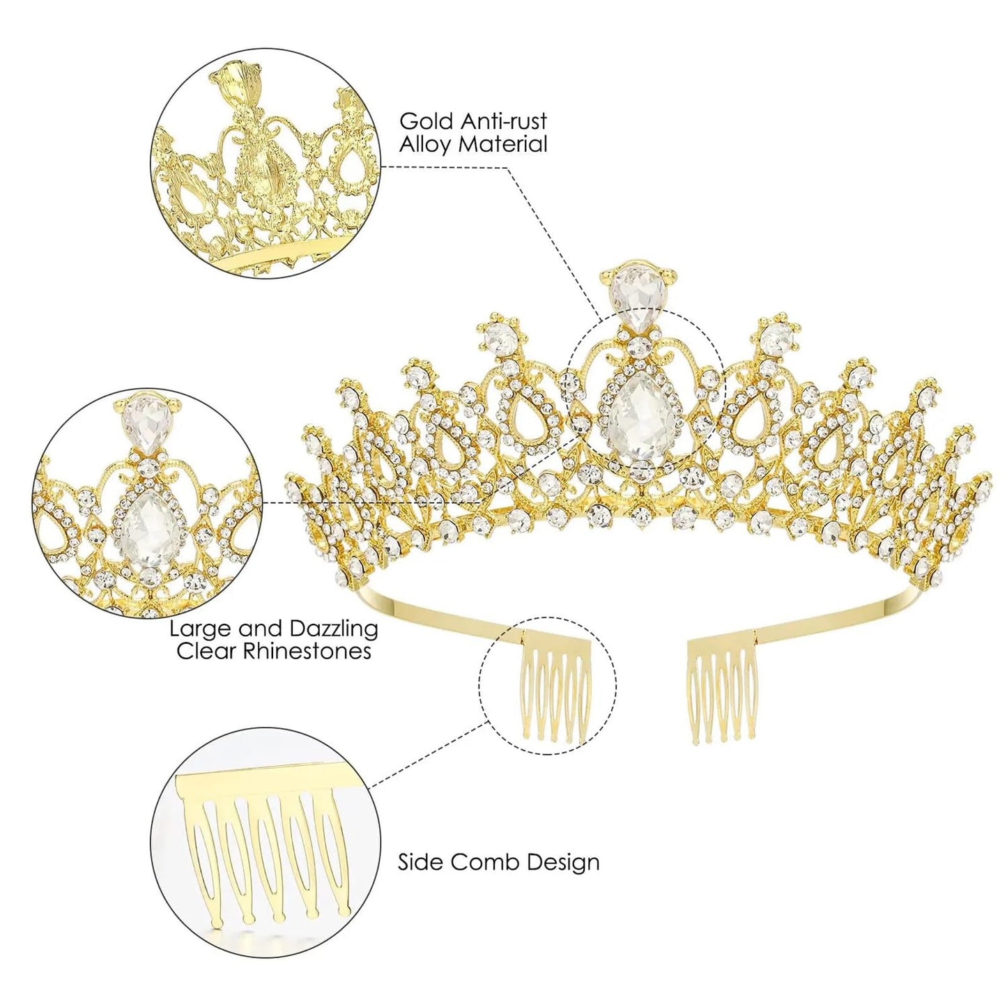 Shining Diva Fashion Crystal Tiara and Crown for Women Stylish Headband Crowns with Comb Tiaras for Girls Kids Queen Princess Wedding Bridal Birthday Gift Hair Accessories (Gold) (rrsd15872hb)