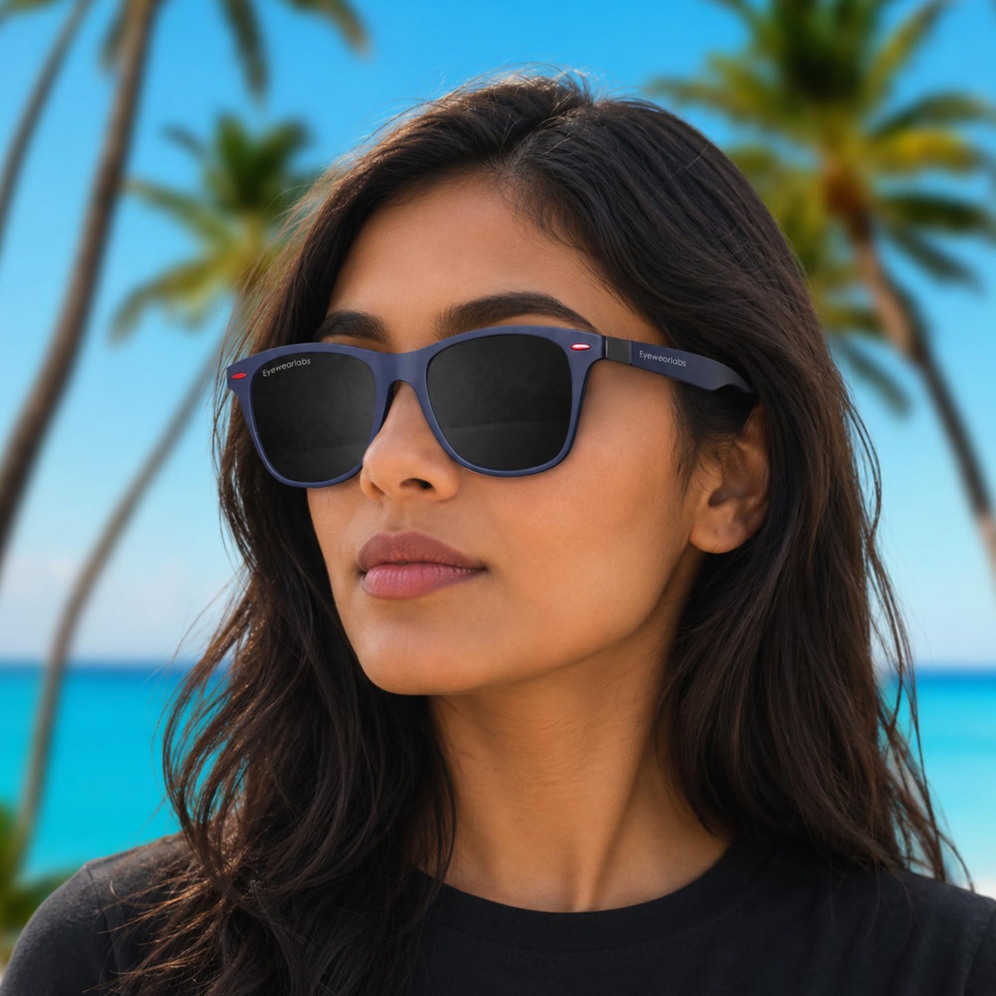 Eyewearlabs OKNO | Polarized Full Rim Square Branded Stylish Sunglasses For Men & Women | 100% UV Protection Shades | Cricket Sports Cycling Driving | Black Lens | Medium | Spidey Navy
