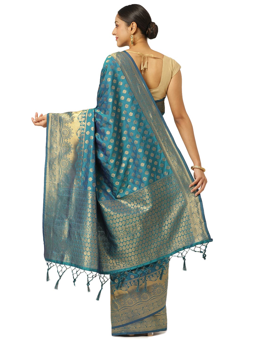 KARAGIRI Womens Banarasi Silk Blue Saree With Blouse Piece