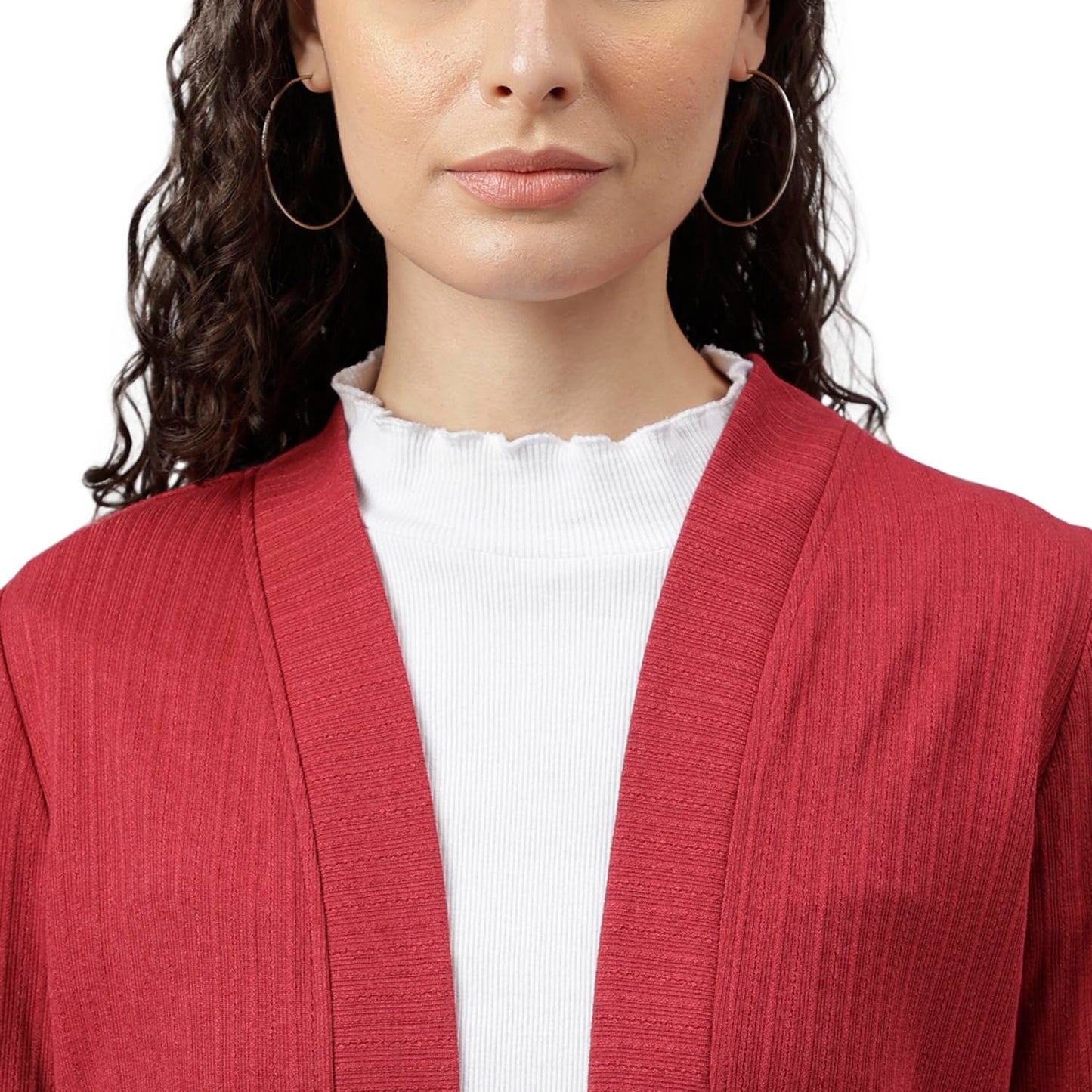 Latin Quarters Women Maroon Full Sleeves Solid Casual Shrug_XL