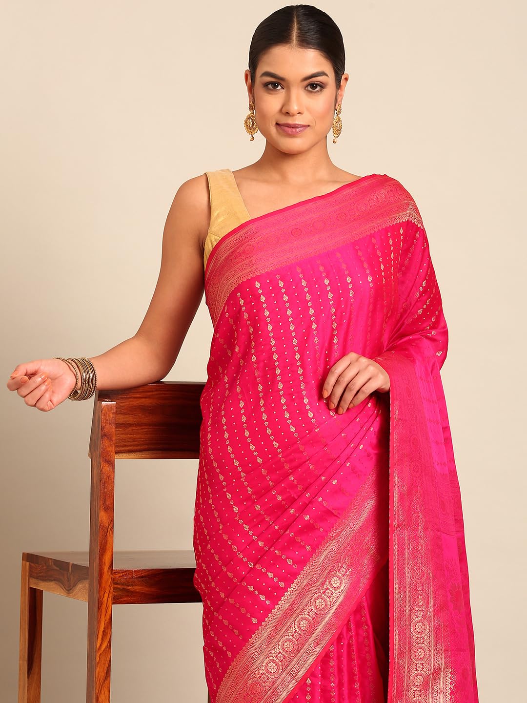 MOHEY Rani Art Silk Zari Weave Saree for Women