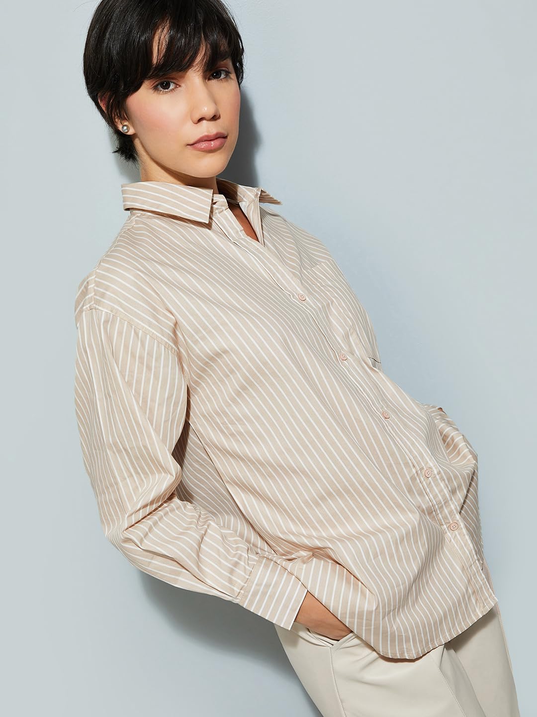 Max URB-N Women Striped Oversized Shirt (Mixed (2 Clr)_M)