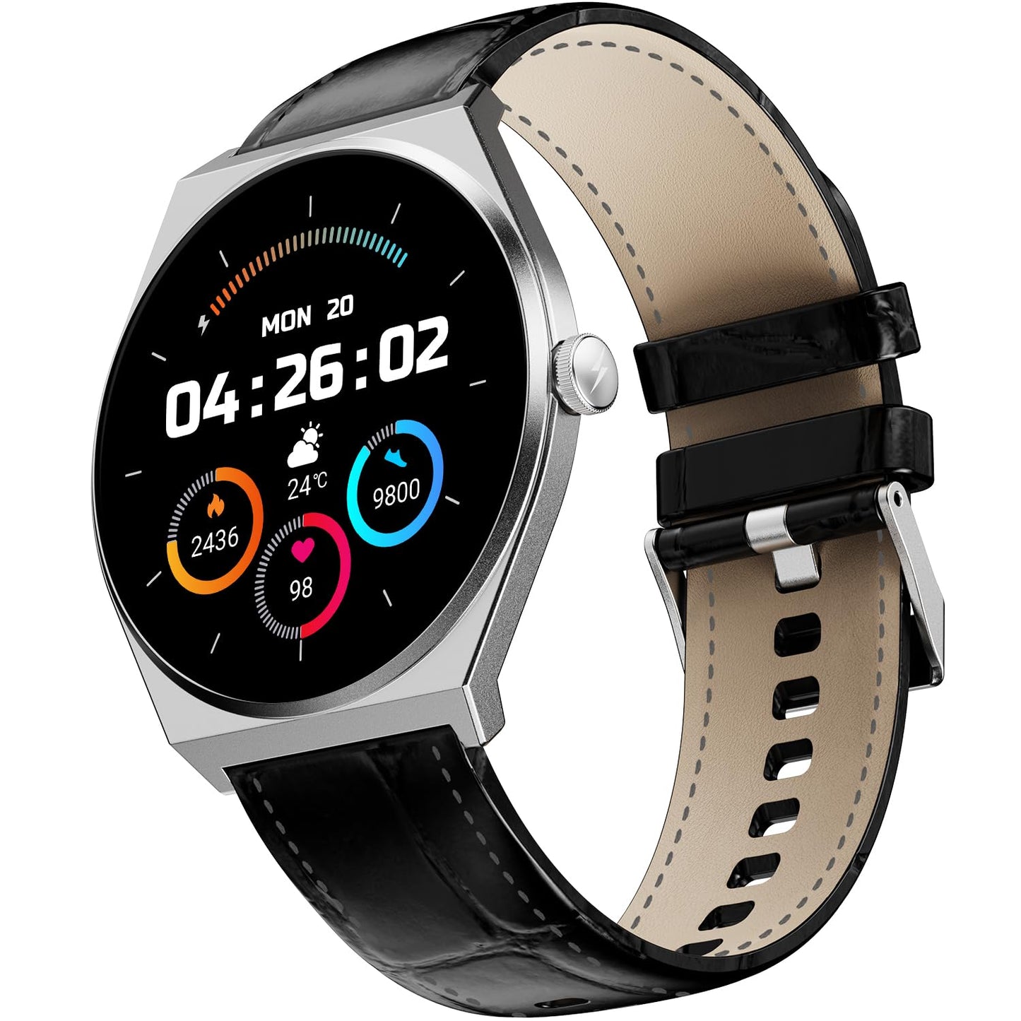 Fire-Boltt Phoenix Nova Smartwatch 1.43” Slim Super AMOLED Display, 466x466 Pixel Always-On Display, Bluetooth Calling, Health Tracker for Men & Women Shadow Black