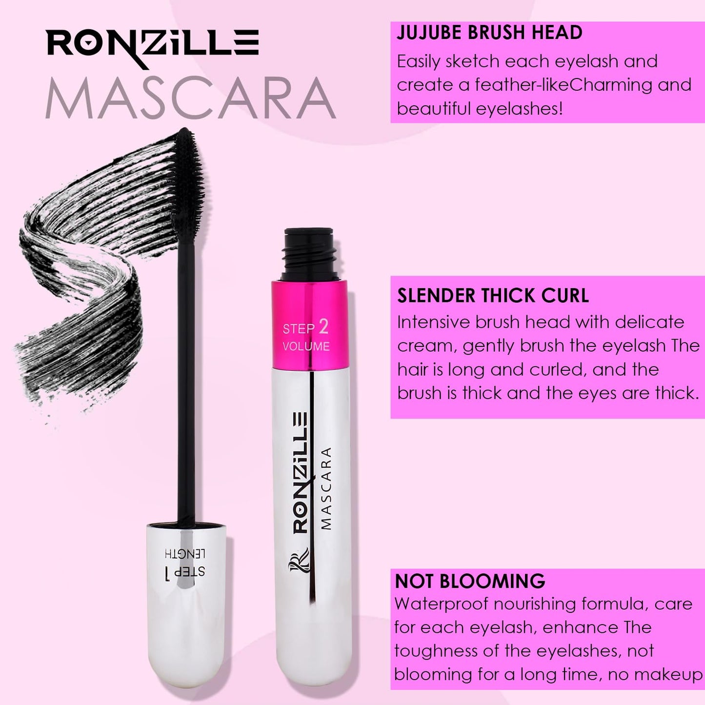 RONZILLE 2-in-1 Mascara for Women Volumizing and Lengthening Mascara | Long Lasting (15 ml) (Black)