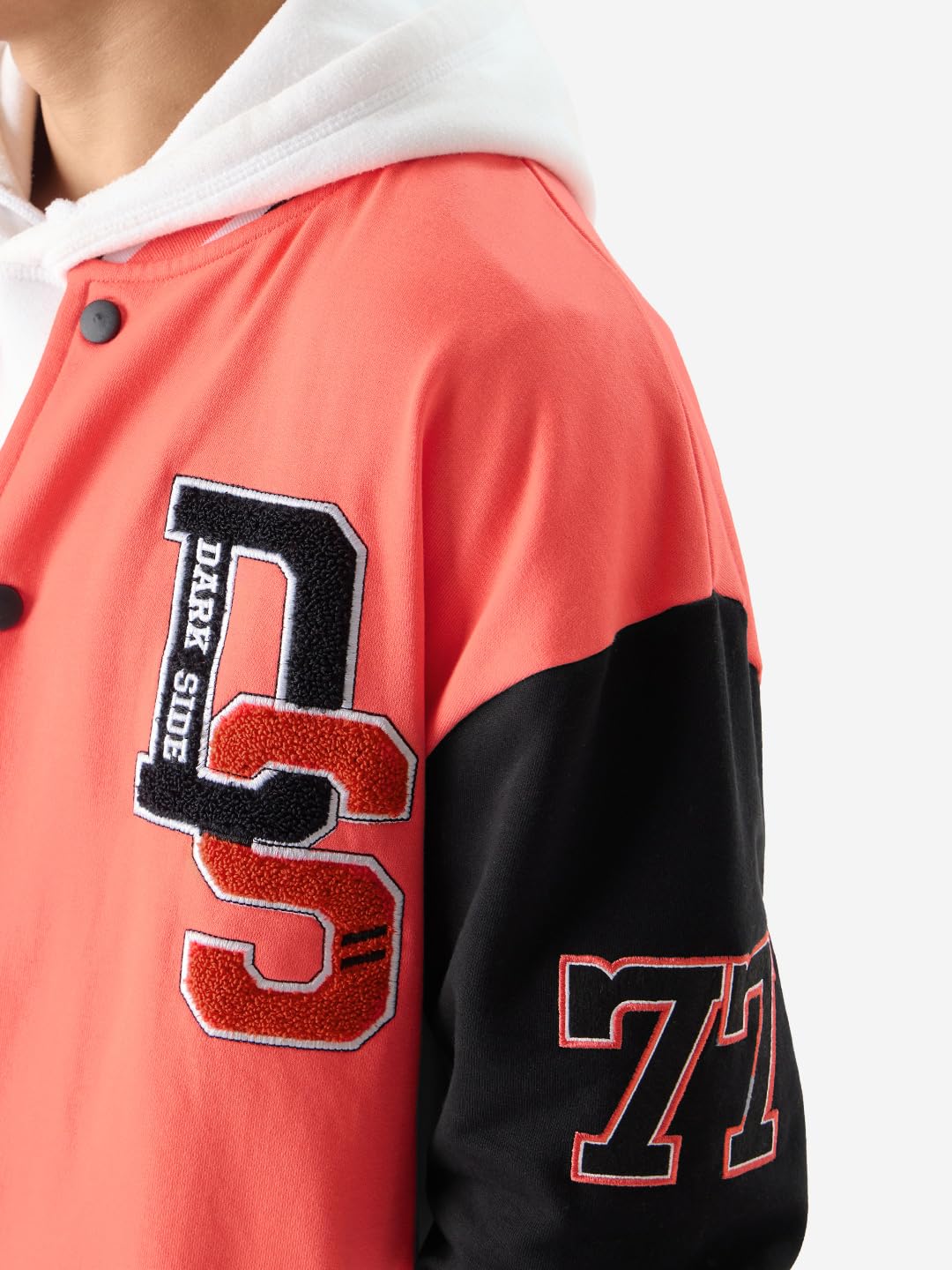 The Souled Store Official Star Wars: Stormtroopers Long Sleeve Button Front Orange and Black Graphic Print Oversized Fit Varsity Jackets