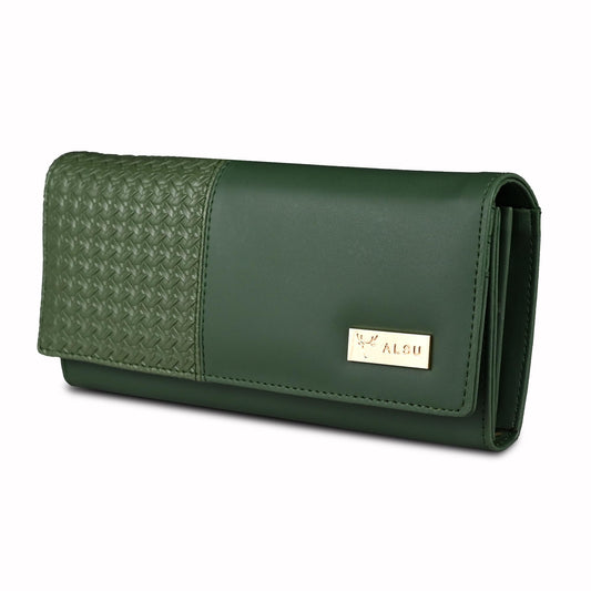 ALSU Women's Faux Leather Hand Wallet Clutch Trendy | 6 Card Slots | Phone Pocket | Zipper Pockets| Hand Purse (Green)