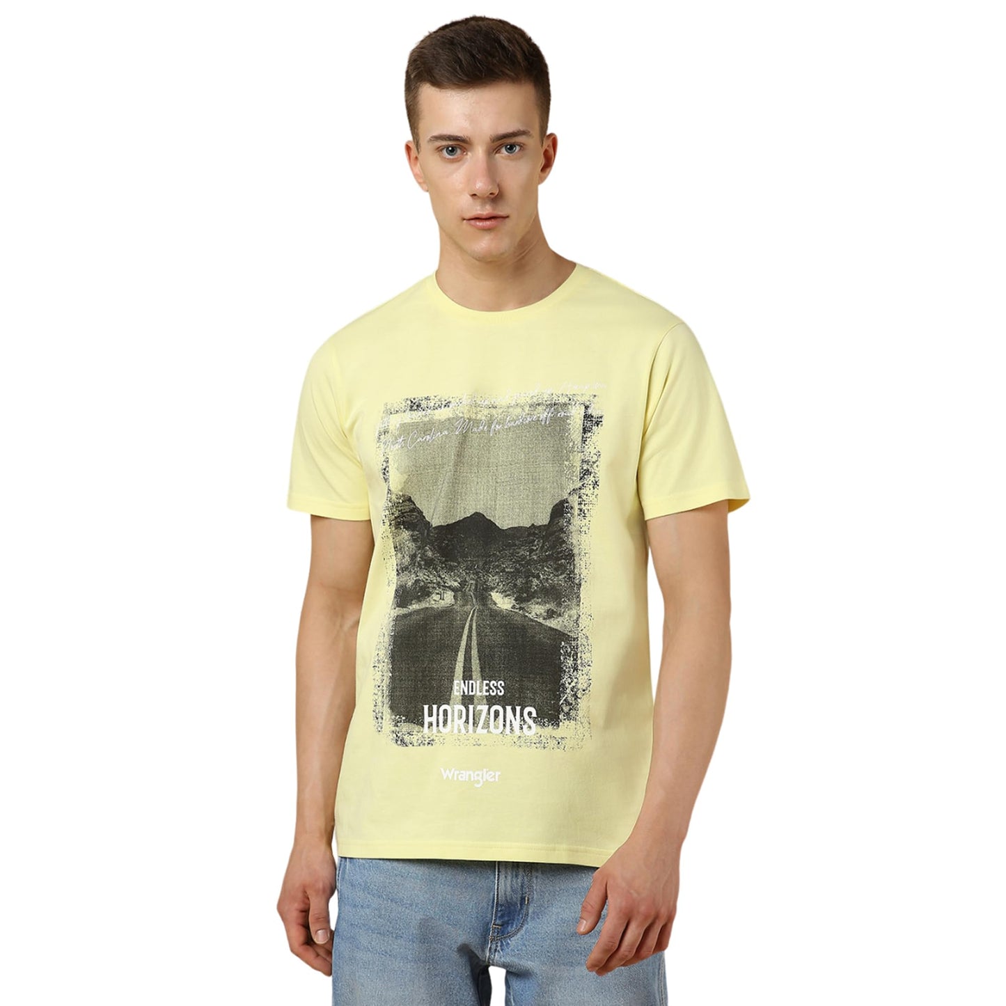 Wrangler Men's Regular Fit T-Shirt (WMTS006137_Elfin Yellow