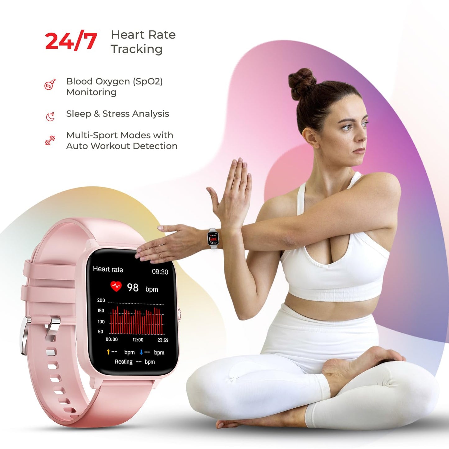 Nervfit Vibe Smartwatch with 1.85" LED Display | Bluetooth Calling | Waterproof | Heart Rate & SpO2 Tracking | Sleep & Stress Monitor | 5-Day Battery | Sports Modes (Orchid Pink)