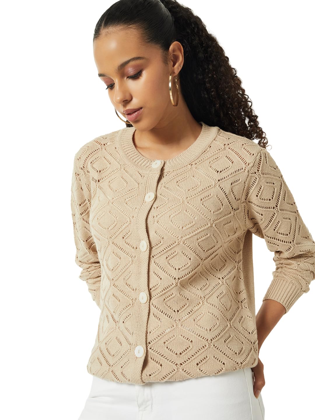 Max Women Knit Cardigan (Beige_XL)