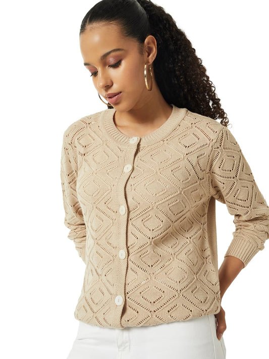 Max Women Knit Cardigan (Beige_XL)